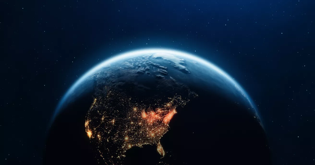 An image of the globe with the US lighted.