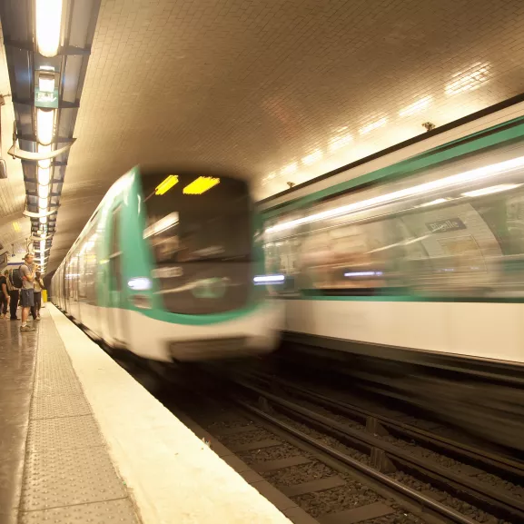 A train moving in a subway.